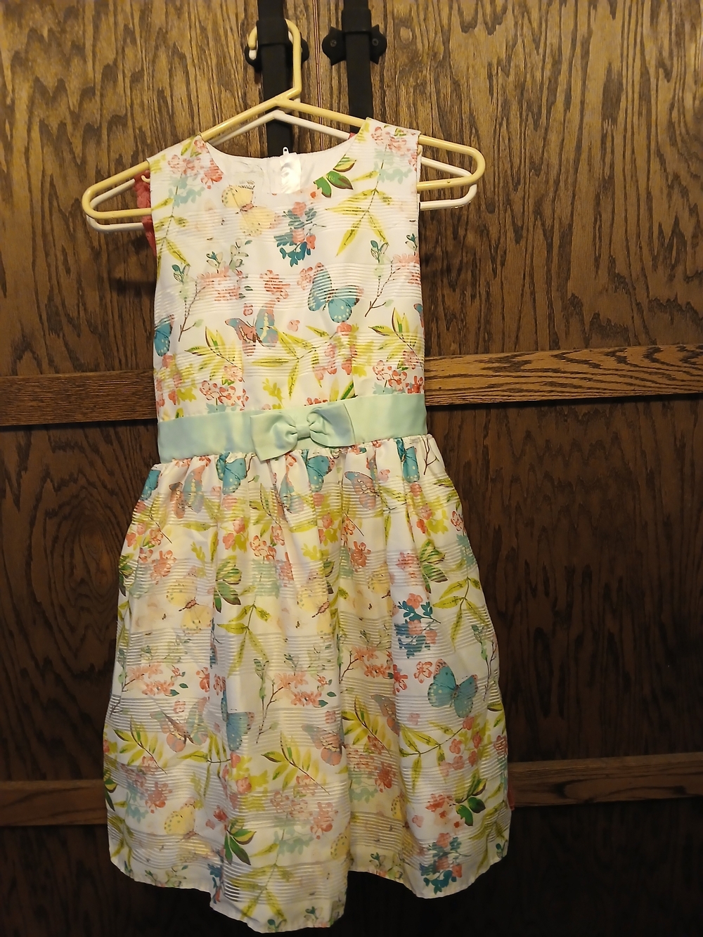 Girls Floral Butterfly Bow-Accent Dress - White with Pastel Accents